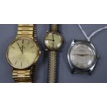 A gentleman's steel and gold plated Omega de Ville automatic wrist watch and two other watches,