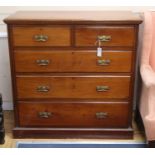 A late Victorian walnut chest of drawers, W106cm, D.52cm, H.105cm