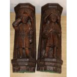 A pair of Italian carved oak figural wall shelves, length 42cmCONDITION: Late 19th / early 20th