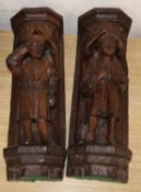 A pair of Italian carved oak figural wall shelves, length 42cmCONDITION: Late 19th / early 20th