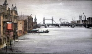 Sir Charles Madden (1906-2001), watercolour and ink, 'The Thames from the Mermaid Theatre', signed