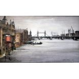 Sir Charles Madden (1906-2001), watercolour and ink, 'The Thames from the Mermaid Theatre', signed