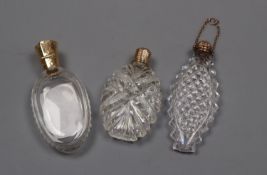 Three assorted 19th century cut glass scent bottles, including one with French yellow metal mount,
