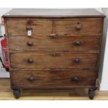 An early Victorian mahogany chest of drawers, W.106cm, D.50cm, H.105cmCONDITION: Relatively poor