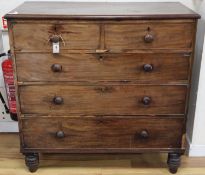 An early Victorian mahogany chest of drawers, W.106cm, D.50cm, H.105cmCONDITION: Relatively poor