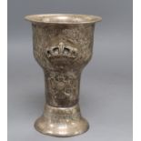 A 1920's Danish white metal presentation vase, embossed with eagle and crown and Danish inscription,