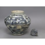 A Korean blue and white vase, Joseon dynasty, height 18cm, and a Korean 'fish' water dropper