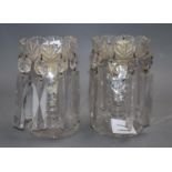 A pair of late Victorian glass lustre hung candlesticks, height 16cm