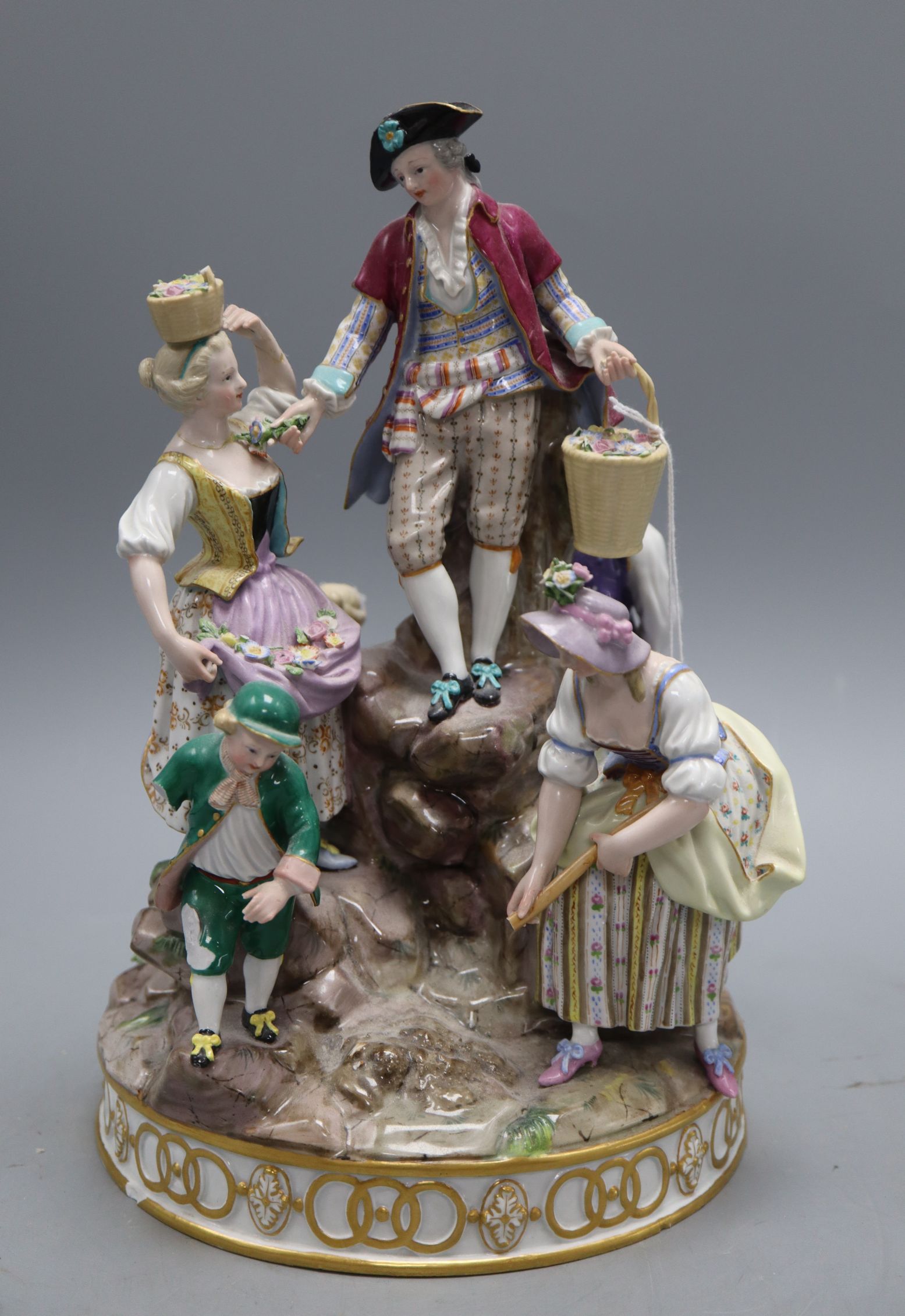 A 19th century Meissen gardening group, height 29cm, model D97CONDITION: Several breakages including - Image 2 of 10