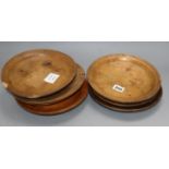 Seven 18th / 19th century turned treen sycamore dishes