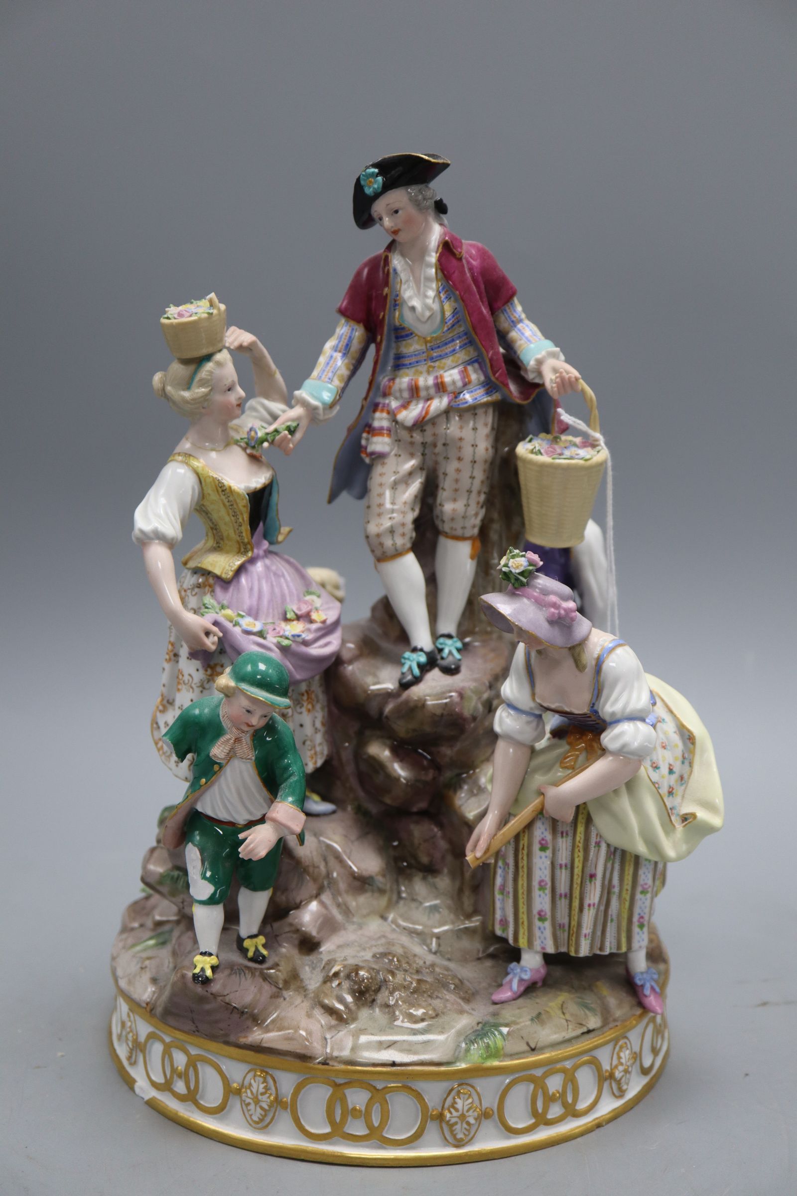 A 19th century Meissen gardening group, height 29cm, model D97CONDITION: Several breakages including - Image 3 of 10