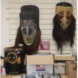 Two tribal masks and a hide drum