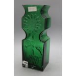 A green glass Dartington sunflower vase, height 39cmCONDITION: Looking down on top of the vase,