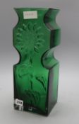 A green glass Dartington sunflower vase, height 39cmCONDITION: Looking down on top of the vase,