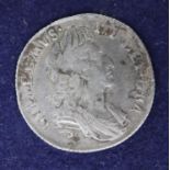 A William III silver shilling, 1697, third head, F