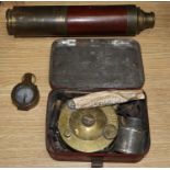 A Strachan London Day & Night telescope, a WWI compass and a Thermidor picnic wickless stove
