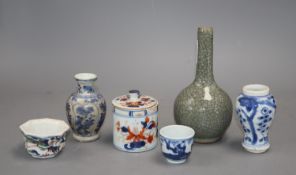 Six various pieces of Chinese ceramics including a crackleglaze bottle vase, height 16cmCONDITION: