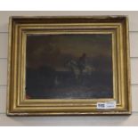 J. Freeman (19th C.), oil on panel, Horse rider and dog in a stormy landscape, signed and dated