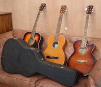 An Eagle Electro acoustic guitar, a Spanish guitar, an EKO electro acoustic guitar, with hard case