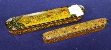 Two Persian painted and lacquered scribe's boxes