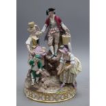 A 19th century Meissen gardening group, height 29cm, model D97CONDITION: Several breakages including