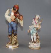 A Meissen figure of a fiddler, model R147 and another porcelain figure, tallest 24cmCONDITION: The