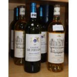 Two bottles of Chateau de Ricaud - Loupiac 2014 and four bottles of Chateau de Fieuzal Blanc- Pessac