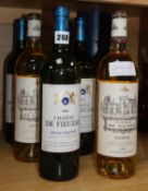 Two bottles of Chateau de Ricaud - Loupiac 2014 and four bottles of Chateau de Fieuzal Blanc- Pessac