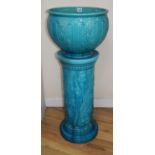 A Burmantofts blue jardiniere and pedestal, overall height 97cm