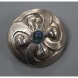 A pre 1932 Georg Jensen 830S and cabochon set circular brooch, design no. 52, 28mm, gross 7 grams.