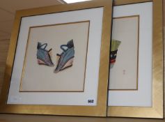 Chinese School, pair of watercolour and gouache studies of shoes, one with seal signature, 29 x