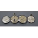 Four assorted base metal pocket watches.