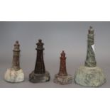 Four Cornish serpentine models of lighthouses, 11 - 19cm