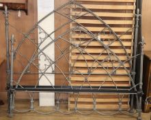 A Gothic design wrought iron 6ft. bedstead, headboard H.159cm