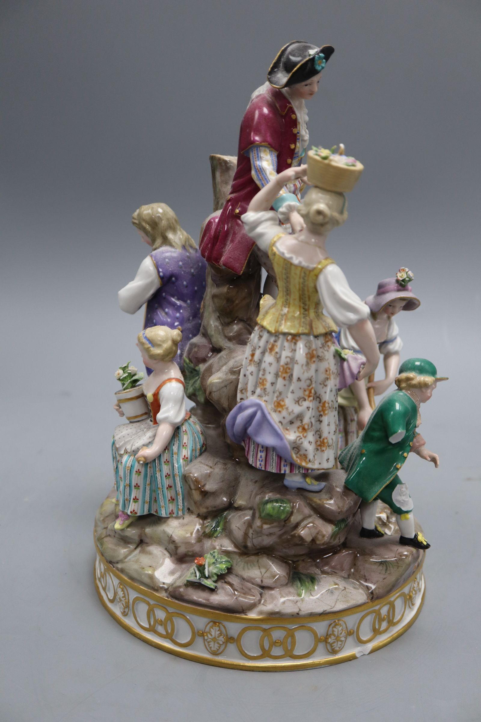 A 19th century Meissen gardening group, height 29cm, model D97CONDITION: Several breakages including - Image 4 of 10