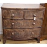 A small Regency mahogany bowfront chest, W.90cm, D.48cm, H.88cm