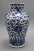 A Chinese blue and white vase, height 39cm (damaged)CONDITION: Hairline crack from neck running down