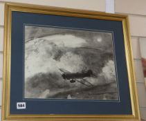Douglas Ettridge (1927-2009), charcoal, Monoplane in flight, Studio stamped, 28 x 36cmCONDITION: