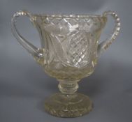 A large cut glass two handled vase, overall height 30cm