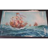 Robert Aitchen (20th century), two watercolours of Elizabethan galleons at sea, signed, unframed (