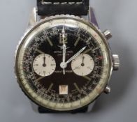 A gentleman's early 1970's stainless steel Breitling Navitimer chronograph manual wind wrist