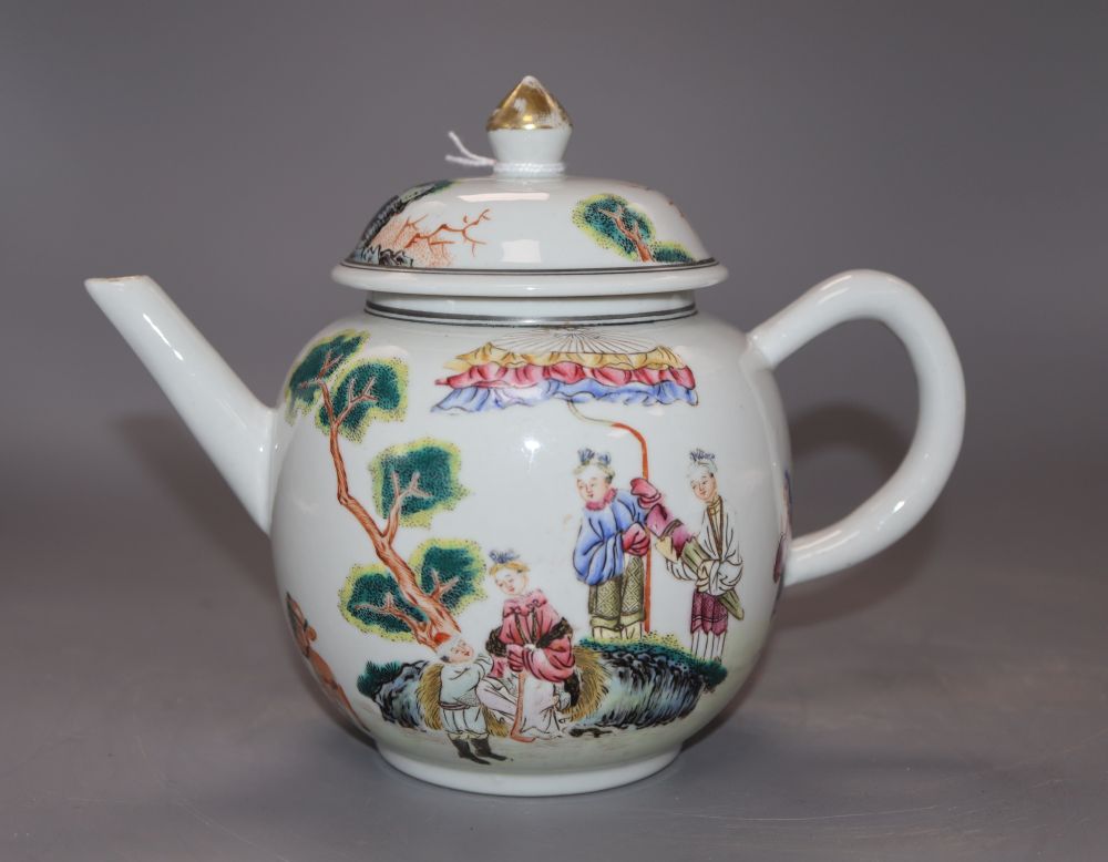A Chinese famille rose teapot and cover, height 16cmCONDITION: Wear to the gold paint on the
