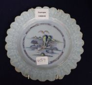 A Bristol Delft petal rimmed dish with 'Bianco Sopra Bianco' border, diameter 22cm, cracked