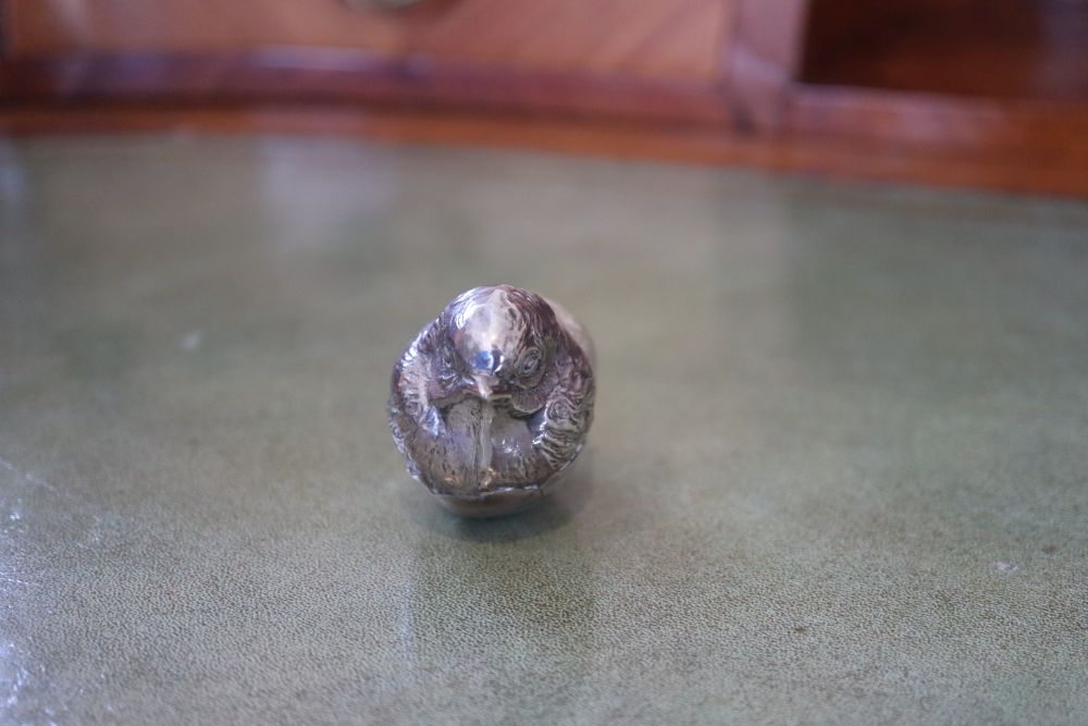 An Edwardian novelty silver mounted pin cushion modelled as a hatching chick, Sampson Mordan & Co, - Image 3 of 5