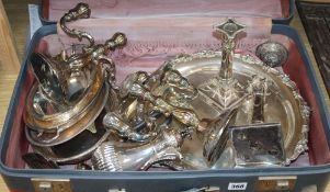 A large quantity of mixed plated ware and some small silver including a pair of Persian white