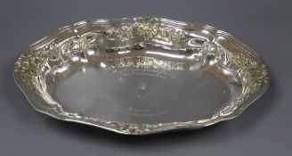 A George V parcel gilt silver shaped oval presentation bowl, Harman & Co, London, 1924, 40.3cm,