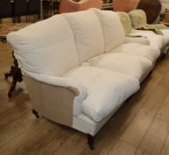 A Howard & Sons upholstered three seater settee, W.190cm D.96cm H.86cmCONDITION: The frame is