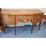 A George III mahogany and marquetry bowfront sideboard, W.170cm, D.74cm, H.93cmCONDITION: The top is