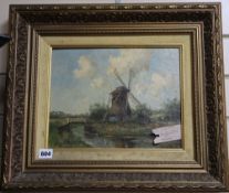 Adrianus Kuypers (Dutch 1862-1945), Dutch landscape with windmill, signed, oil on panel, 24.5cm x