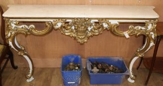 An ornate white marble and ormolu-mounted console table, with cabriole legs, W.176cm D.42cm H.